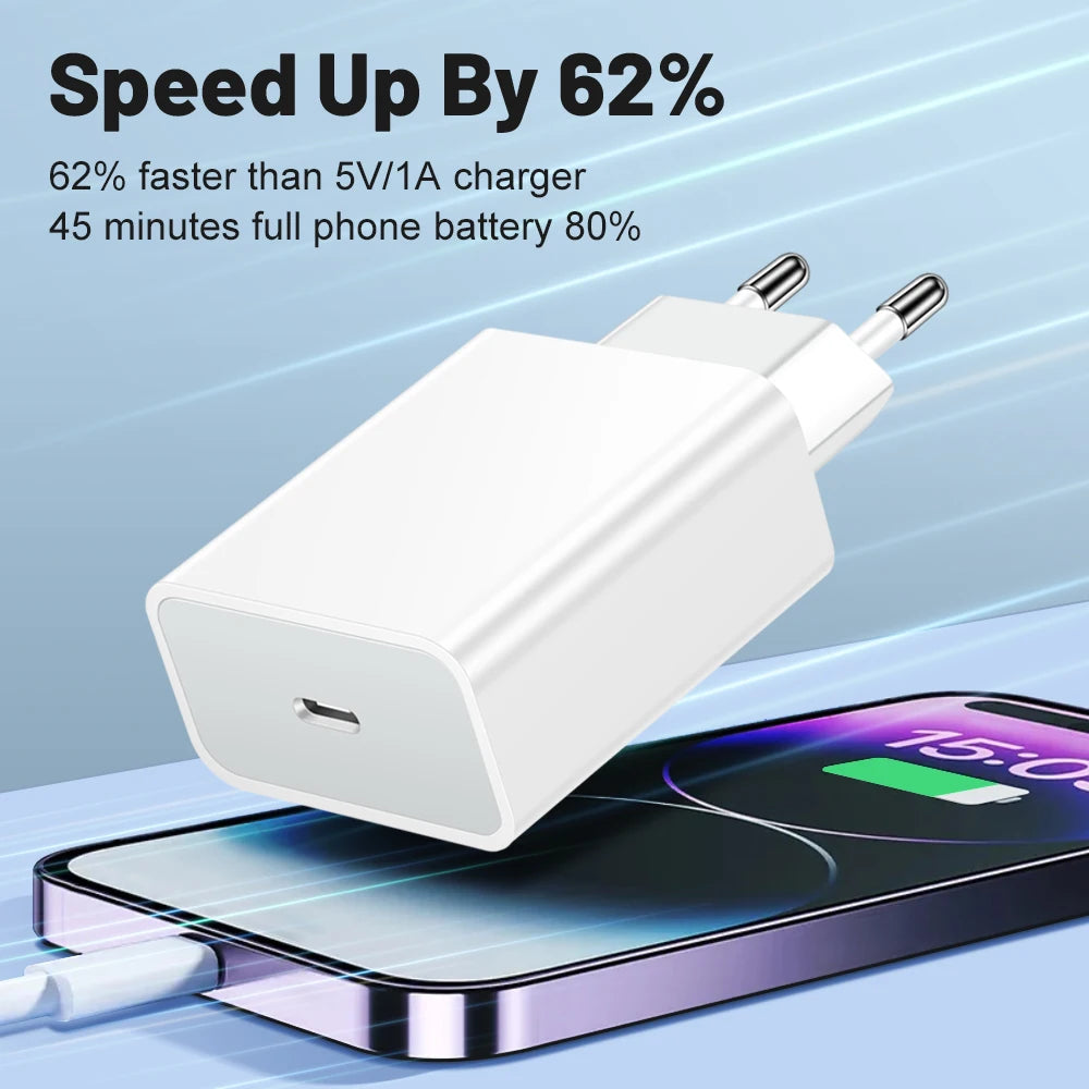 2 in 1 20W Fast Charger For iPhone 13 12 11 14 Pro Max Fast Charging 8 Plus XS MAX With PD Cable