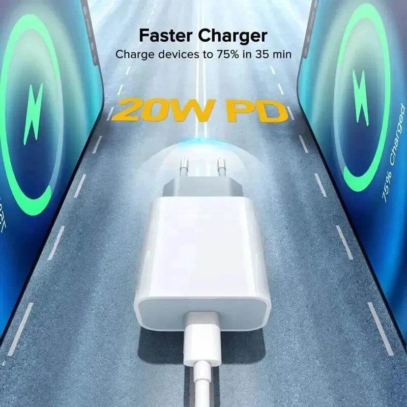 2 in 1 20W Fast Charger For iPhone 13 12 11 14 Pro Max Fast Charging 8 Plus XS MAX With PD Cable