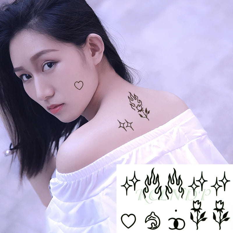Waterproof Temporary Tattoo Sticker Flame Love Heart Flower Star Element Body Art Fake Tatto Flash Tatoo for Men Women